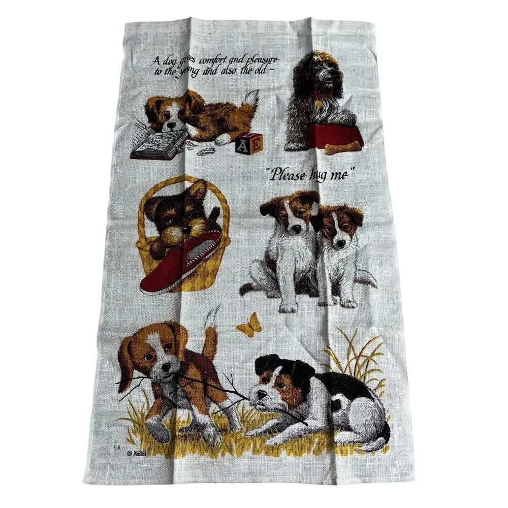 Kay Dee pure linen kitchen tea towel dog lovers love dogs puppies novelty print